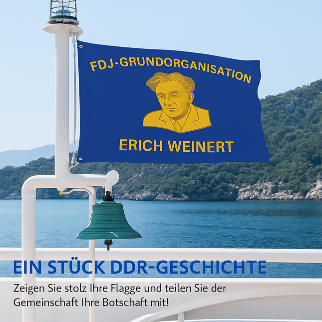 FDJ Flagge Erich Weinert – Blau-Gelb Klassiker