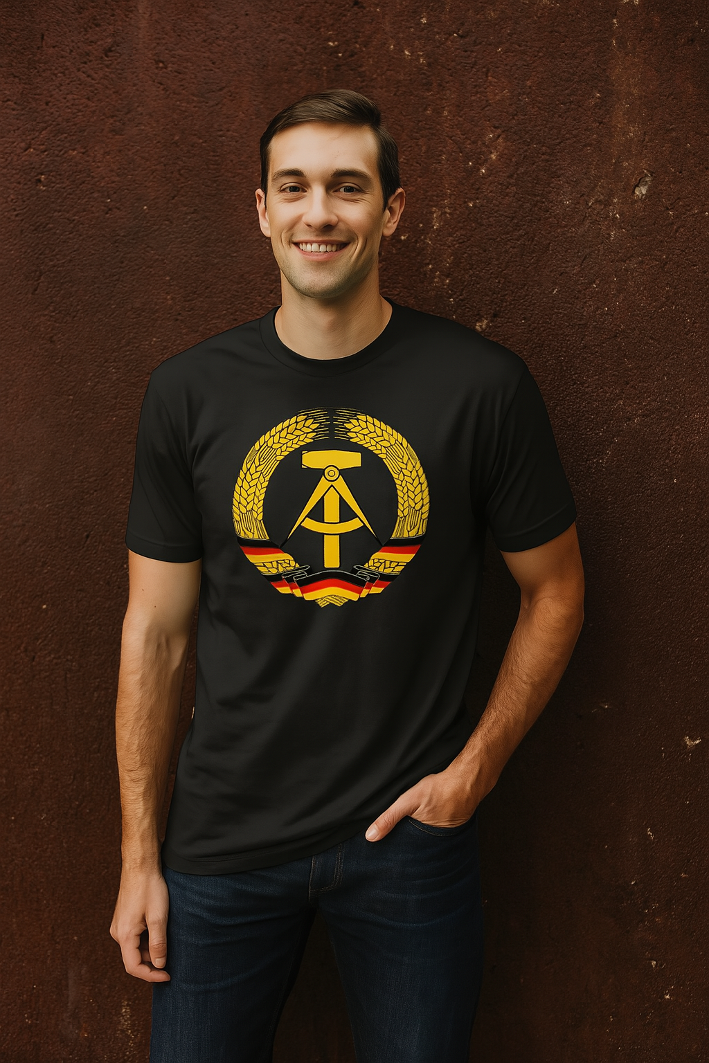 DDR Staatswappen T-Shirt mit Hammer, Zirkel und Ährenkranz