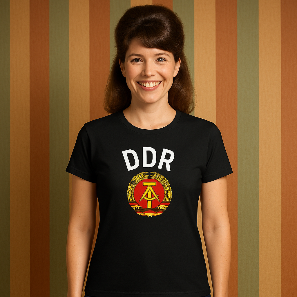 DDR Damen T-Shirt mit Staatswappen – Ostdeutscher Klassiker in Retro-Optik