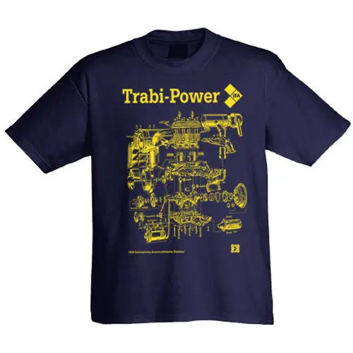 Trabi-Power T-Shirt – IFA Explosionszeichnung in Gelb auf Schwarz