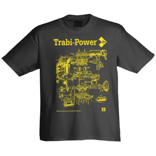 Trabi-Power T-Shirt – IFA Explosionszeichnung in Gelb auf Schwarz