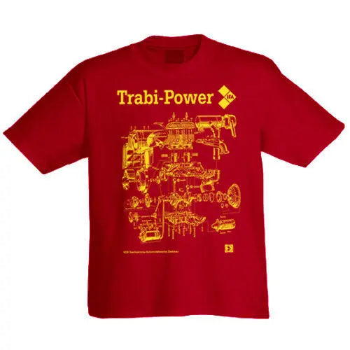 Trabi-Power T-Shirt – IFA Explosionszeichnung in Gelb auf Schwarz