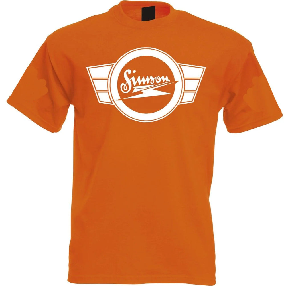 Simson Kult T-Shirt – Orange mit Kultlogo und Blitzflügeln