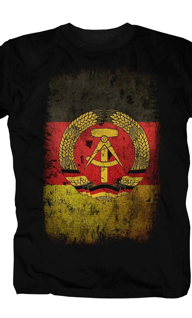 DDR Flaggen T-Shirt – Ostdeutsches Staatswappen im Vintage-Look