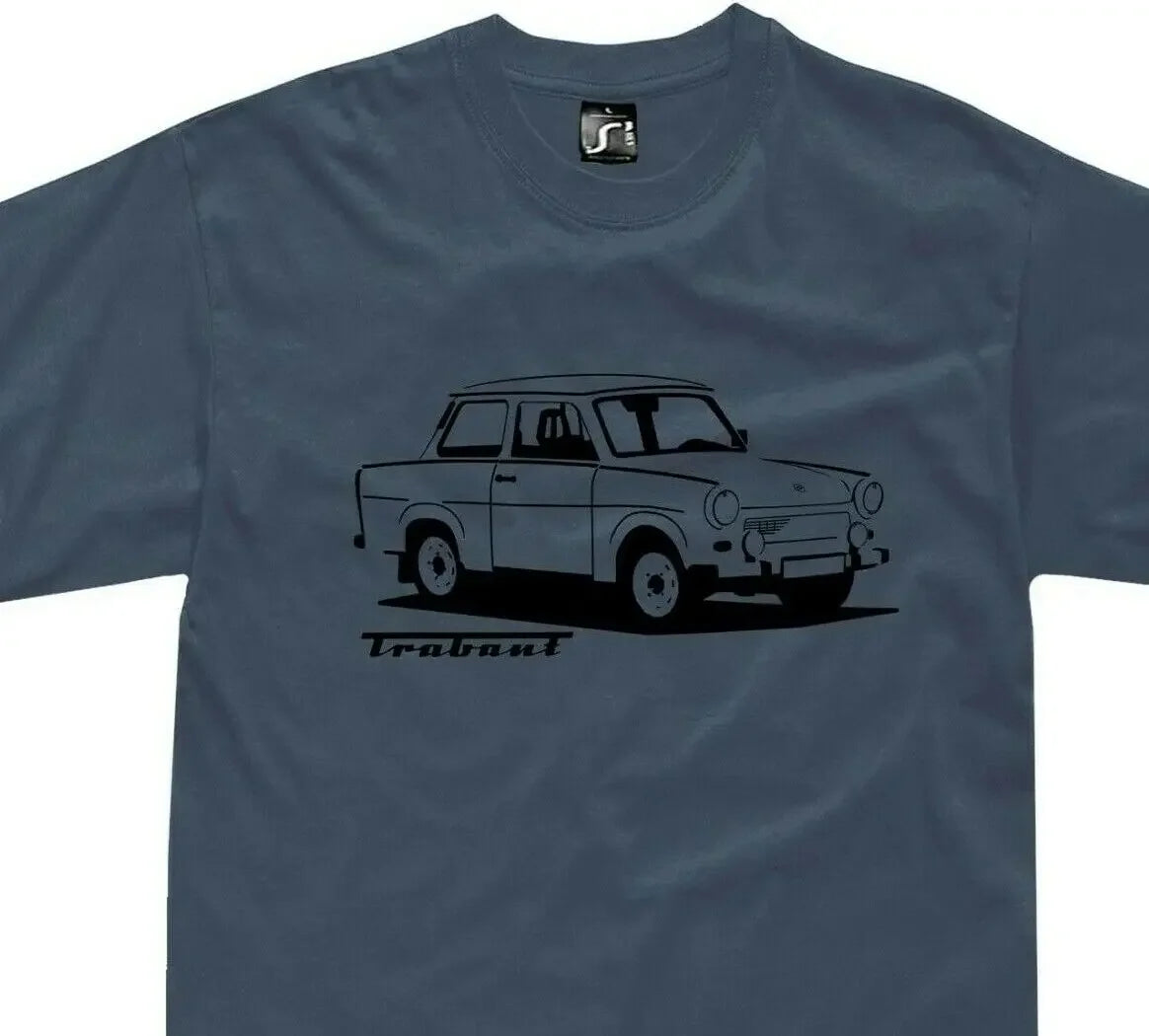 Trabant T-Shirt mit Kultauto-Aufdruck – DDR Klassiker in Schwarz auf Blau