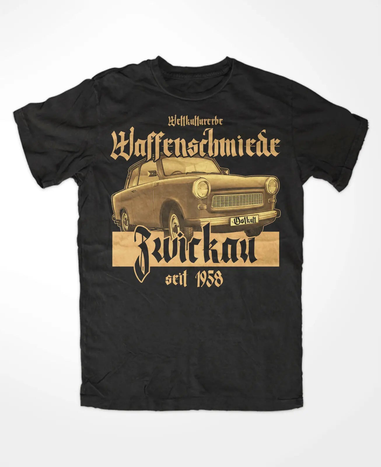 Waffenschmiede Zwickau T-Shirt mit Trabi Motiv – seit 1958