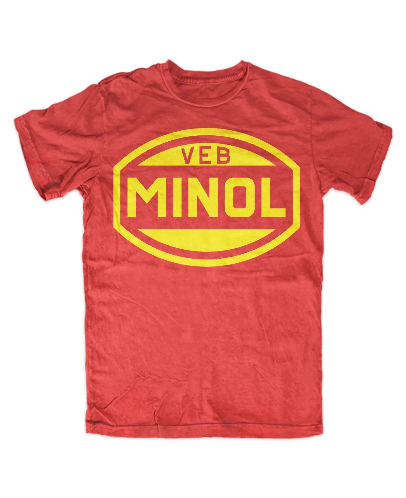 VEB MINOL T-Shirt – DDR-Tankstellenkult in Rot-Gelb